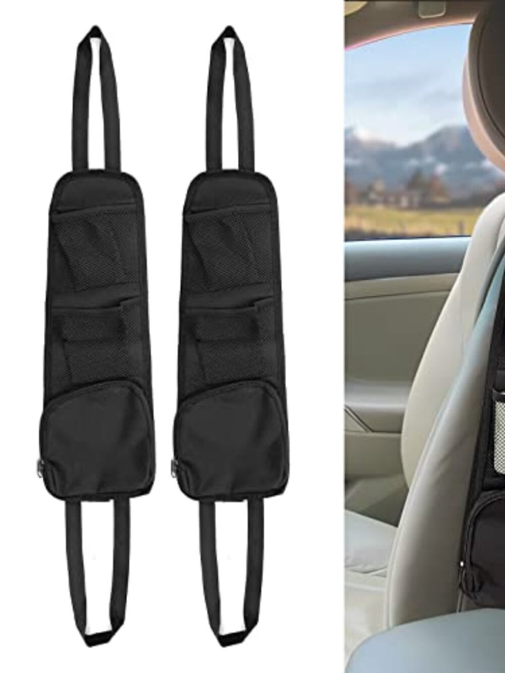 2PCS Car Seat Storage Hanging Bag‎ Multi-Pocket Seat Side Organizer